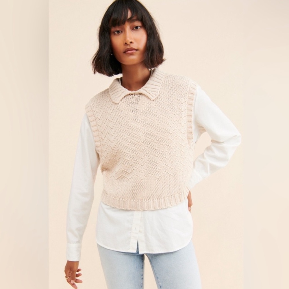 Free People - Winding Road Collard Sweater Vest S